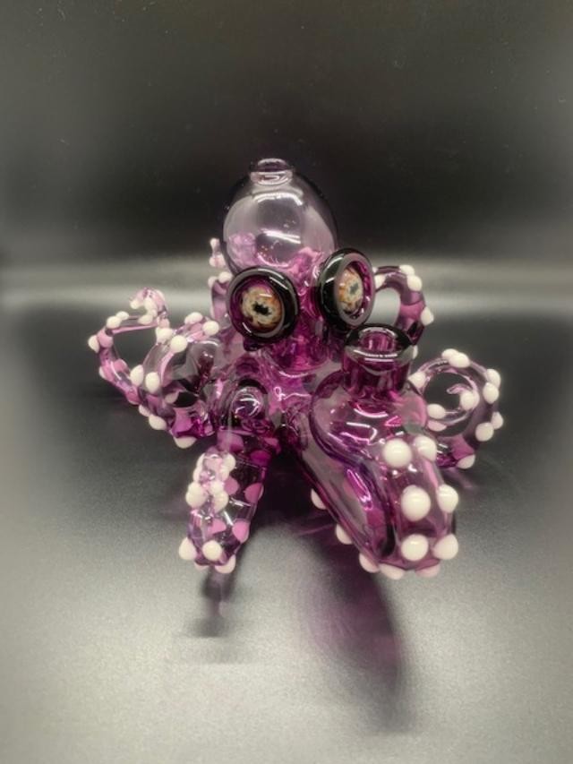 Pacini Glass Gold Amethyst Black-Light / Glow In The Dark Octopus